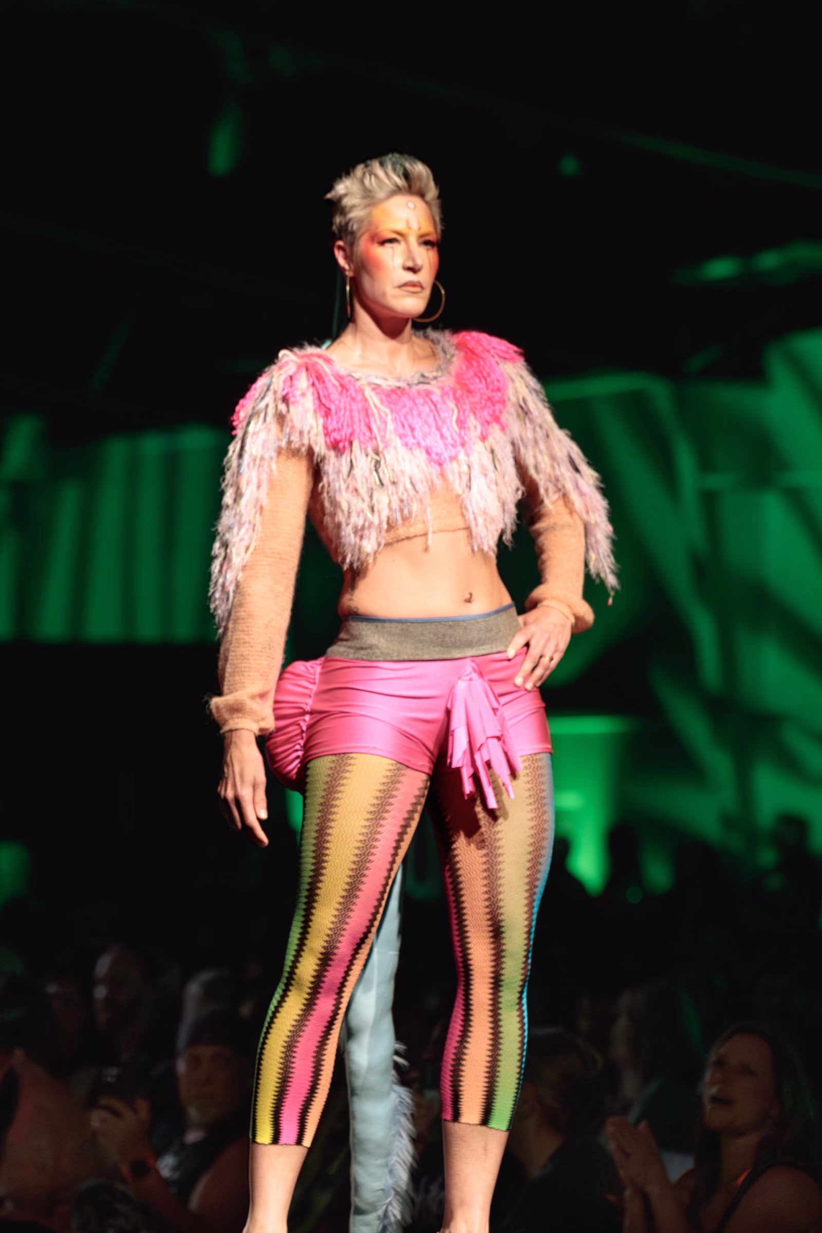 Model posing at the end of the runway during Beast Chikoko's Experimental Fashion Show, Oct 2025.