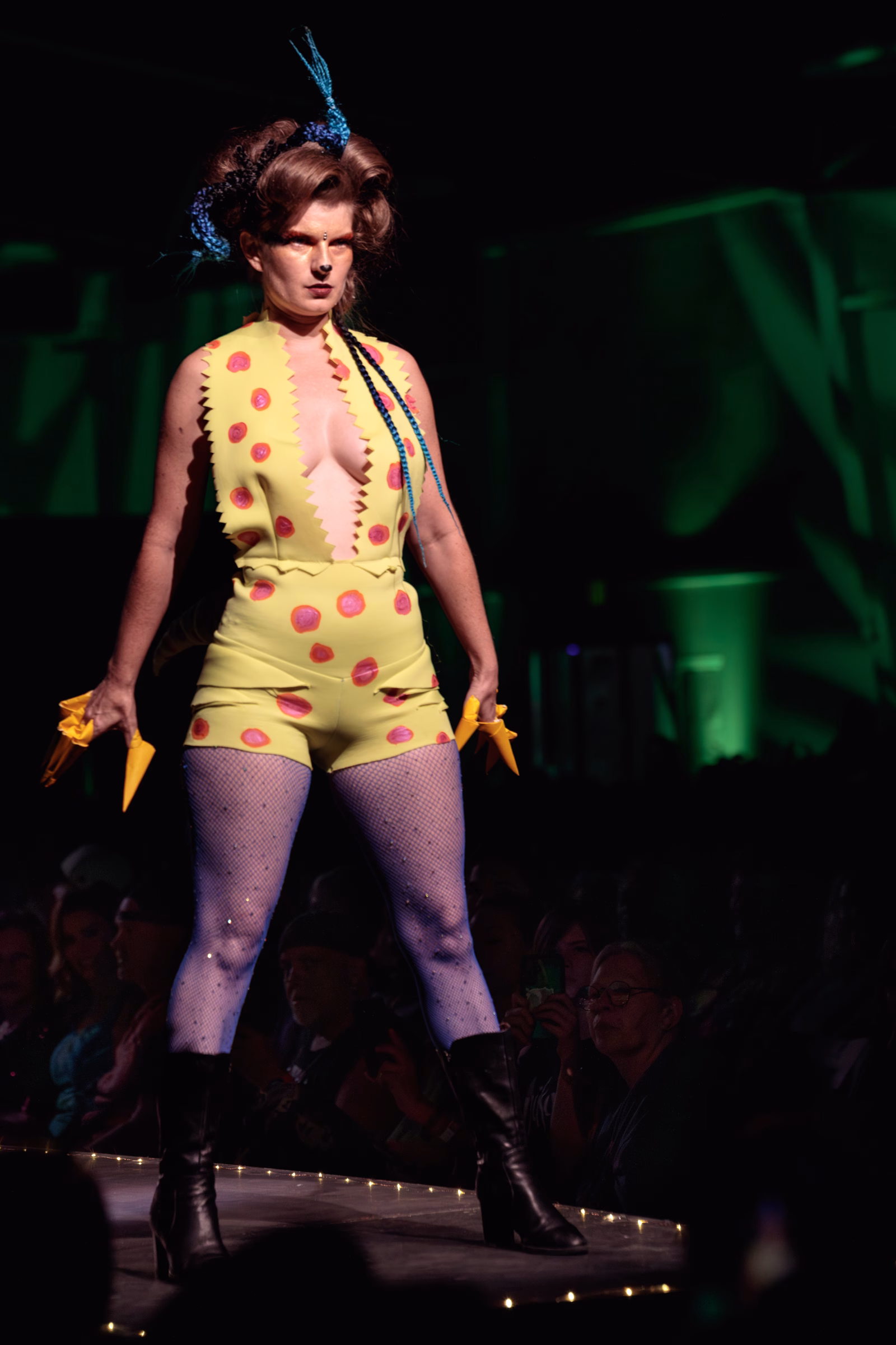 Model posing at the end of the runway during Beast Chikoko's Experimental Fashion Show, Oct 2025.