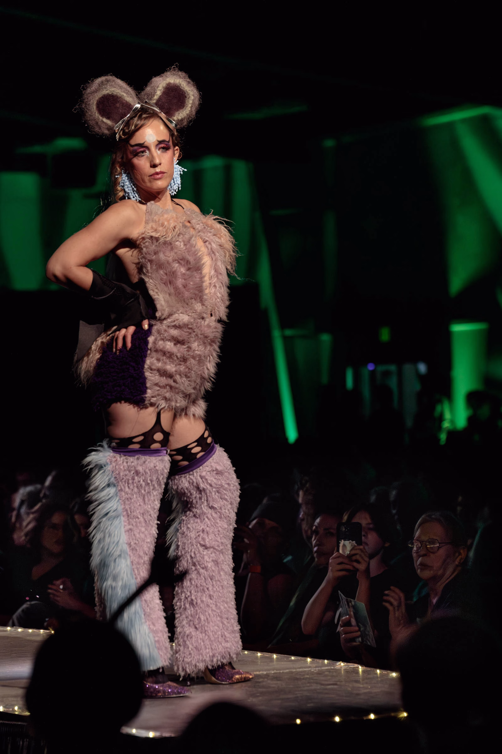 Model posing at the end of the runway during Beast Chikoko's Experimental Fashion Show, Oct 2025.