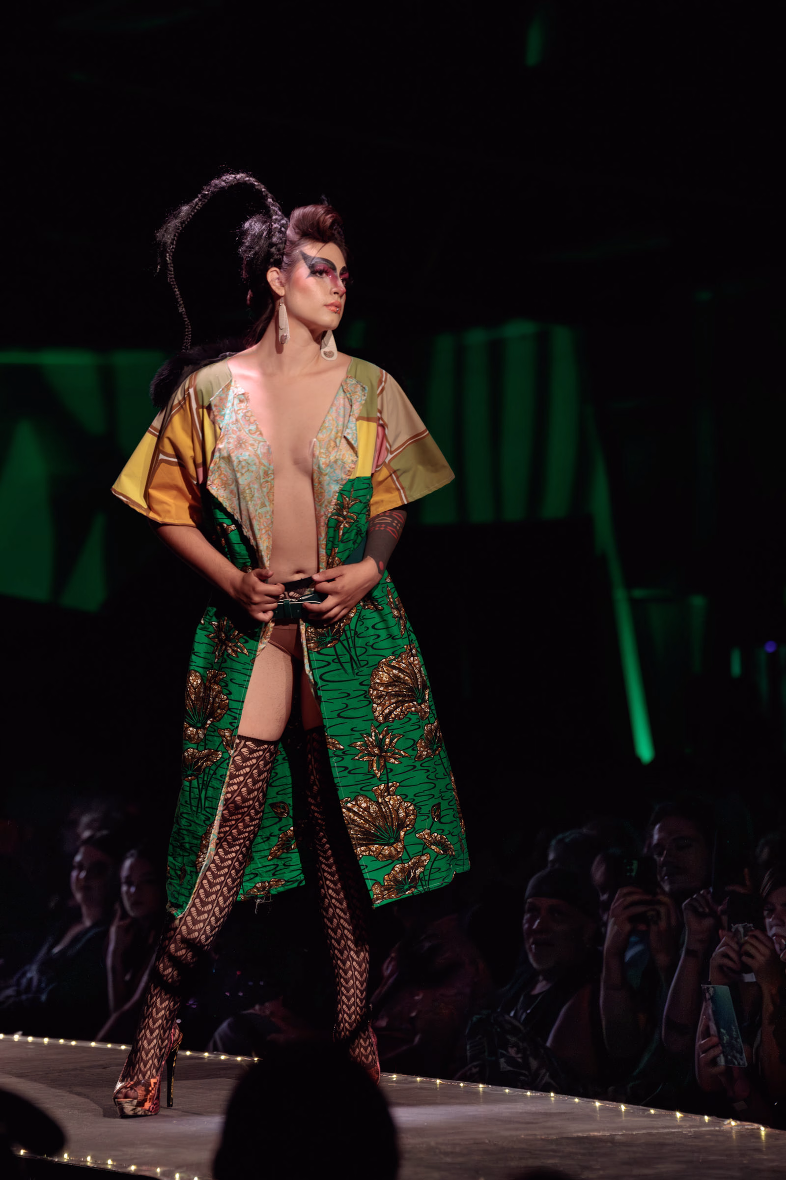 Model posing at the end of the runway during Beast Chikoko's Experimental Fashion Show, Oct 2025.