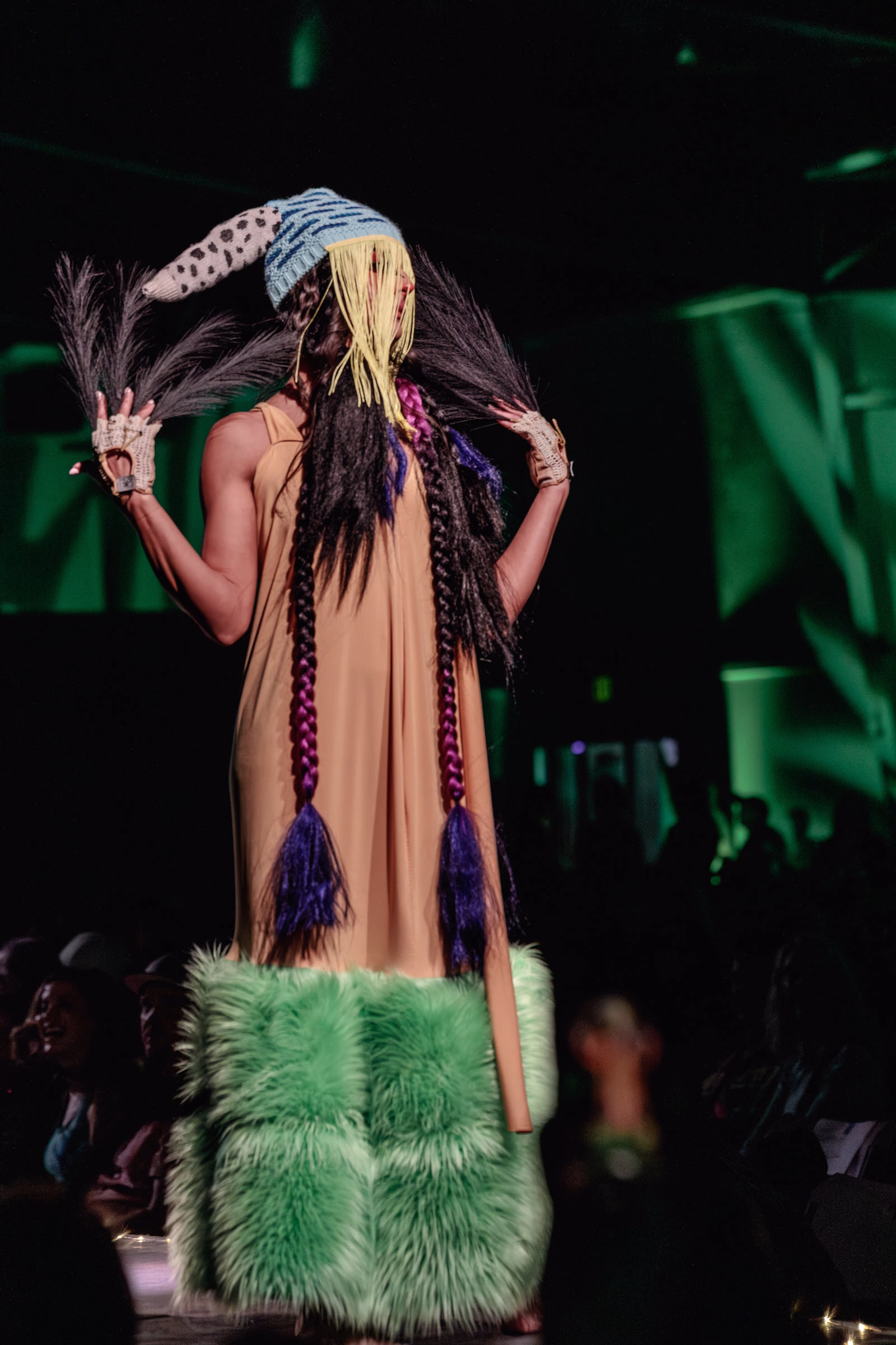 Model posing at the end of the runway during Beast Chikoko's Experimental Fashion Show, Oct 2025.