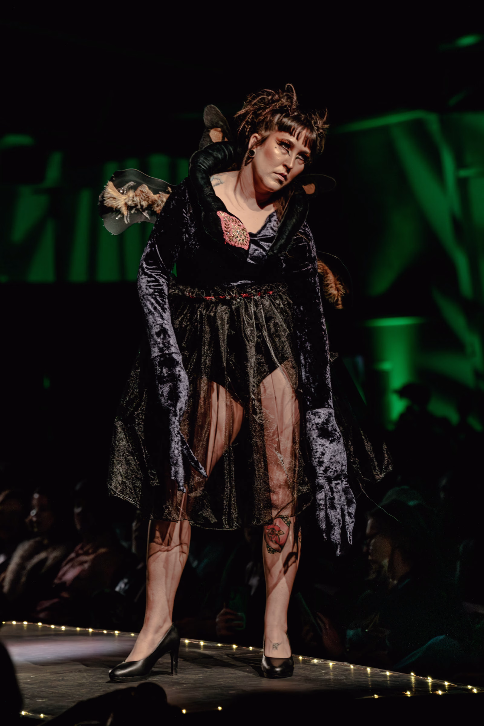 Model posing at the end of the runway during Beast Chikoko's Experimental Fashion Show, Oct 2025.