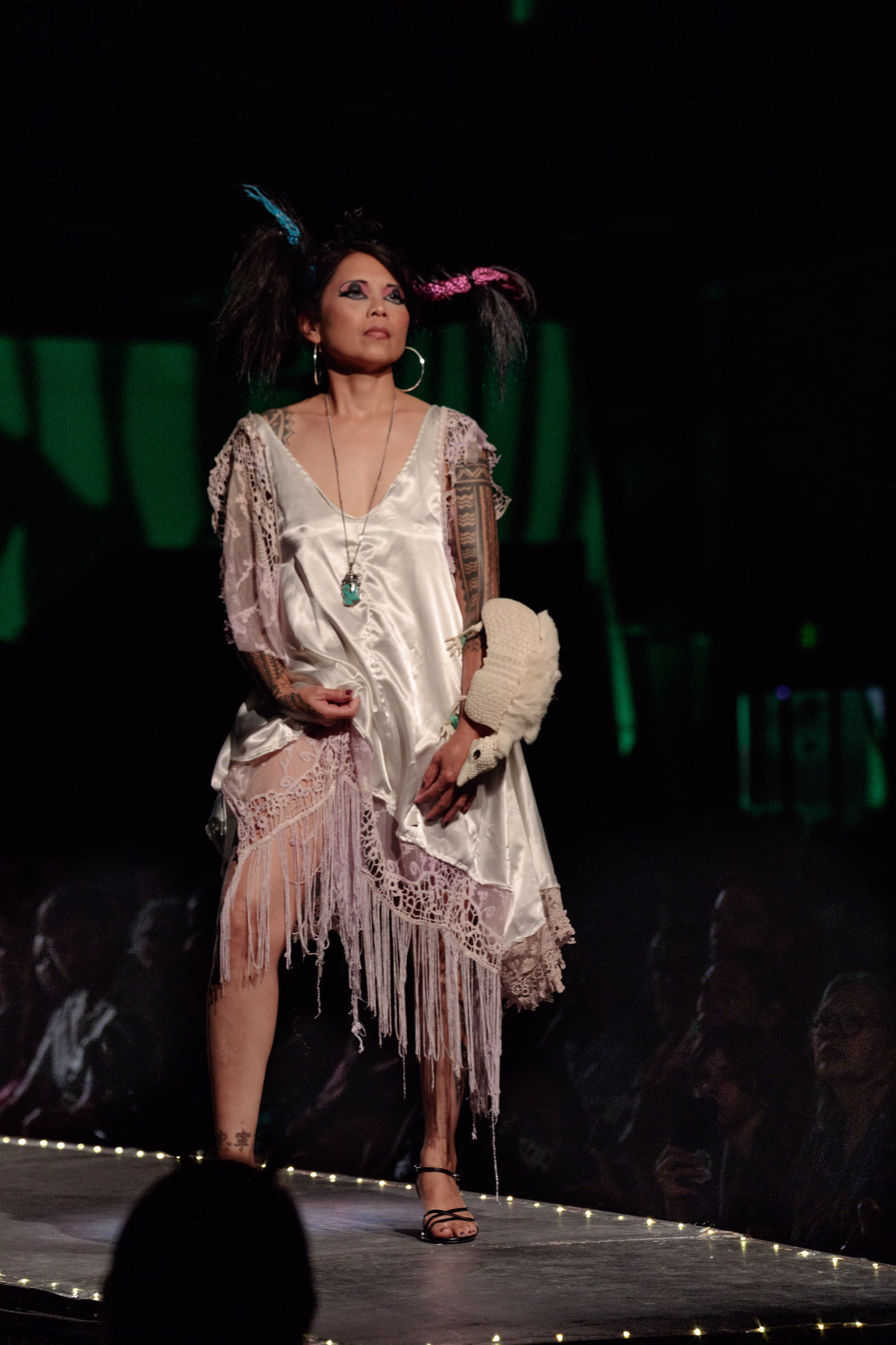 Model posing at the end of the runway during Beast Chikoko's Experimental Fashion Show, Oct 2025.